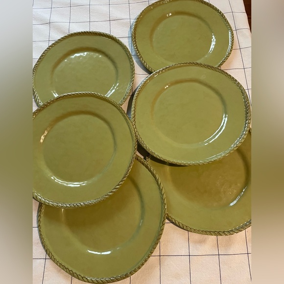 Pottery Barn Other - Set of 6 Pottery Barn Green Rope Border Melamine Dinner Plate 11" Summer Spring